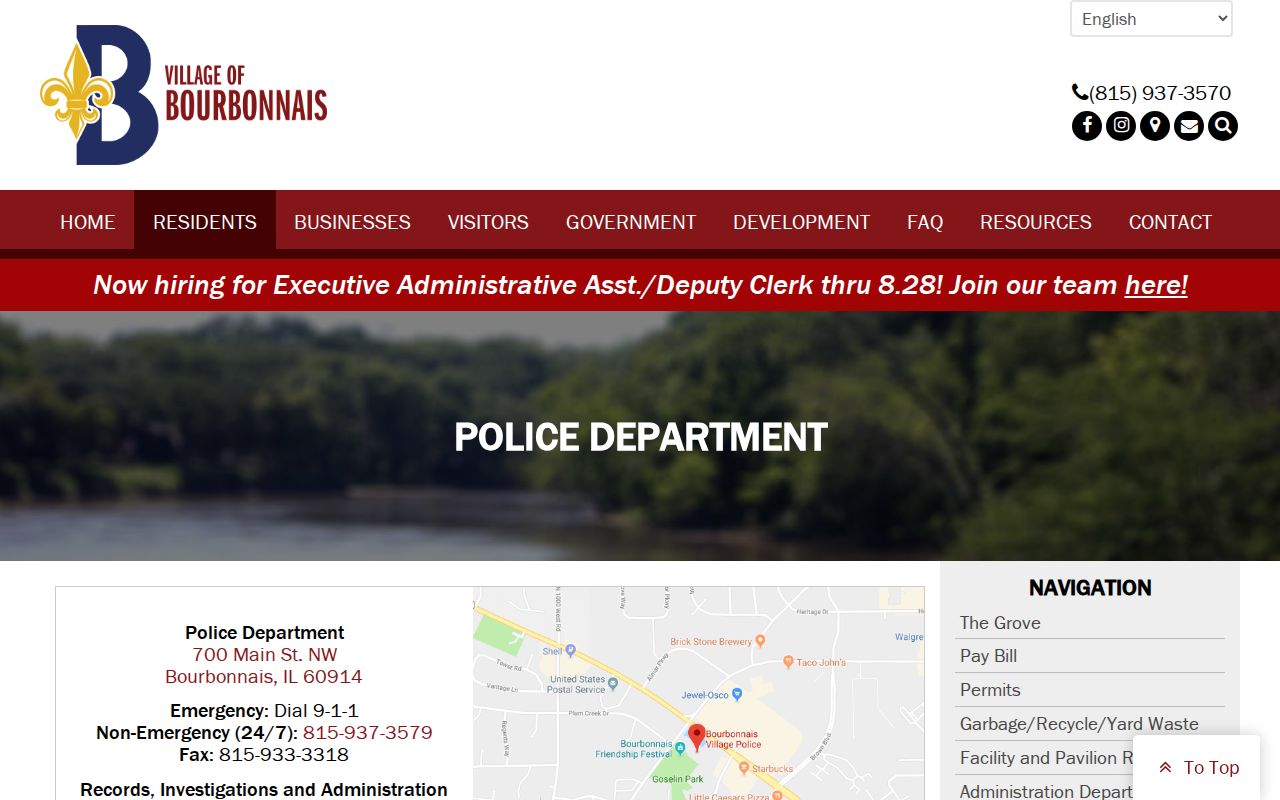 Bourbonnais Police Department page for Bourbonnais and Kankakee County arrest records