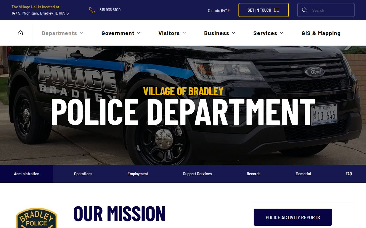 Bradley Police Activity Reports page for Bradley and Kankakee County arrest records