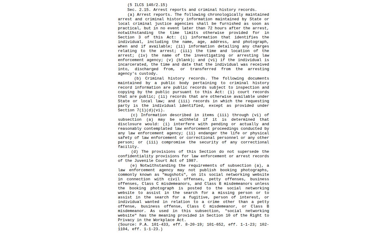 Illinois arrest-information law governing Kankakee County records and photographs