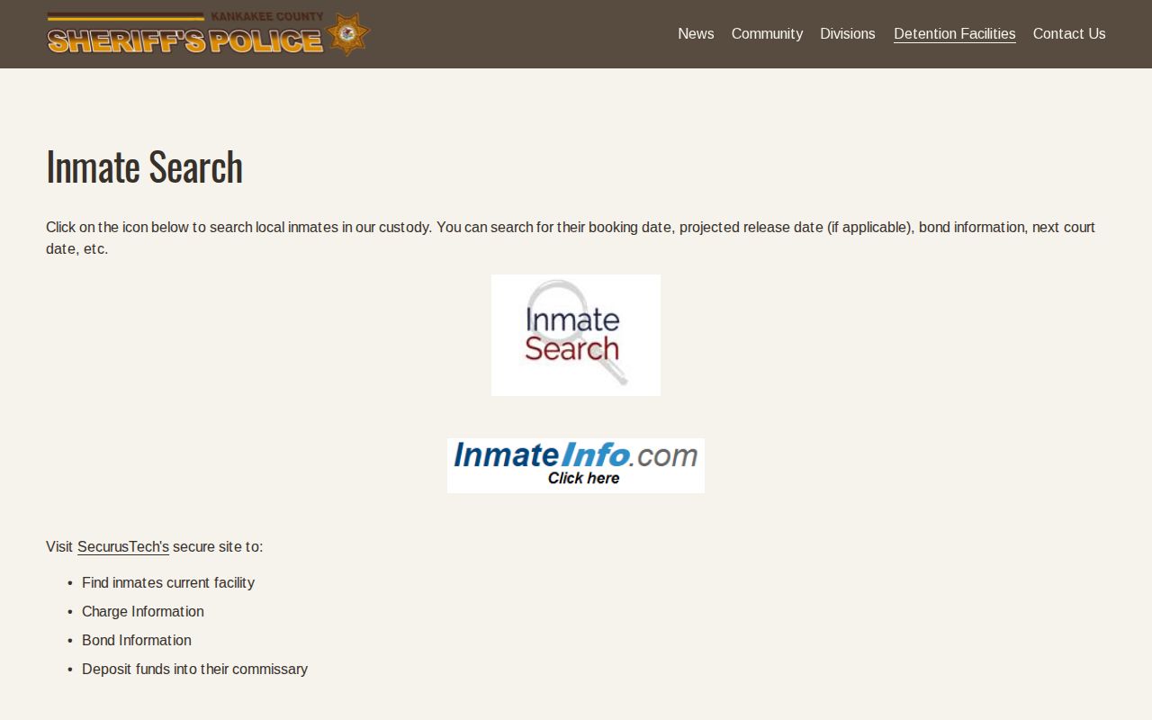 Kankakee County Sheriff's official inmate-search landing page