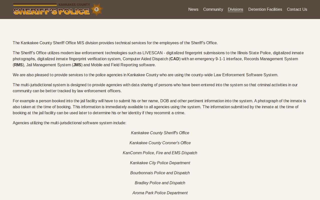 Kankakee County Sheriff's booking records and digital photo information
