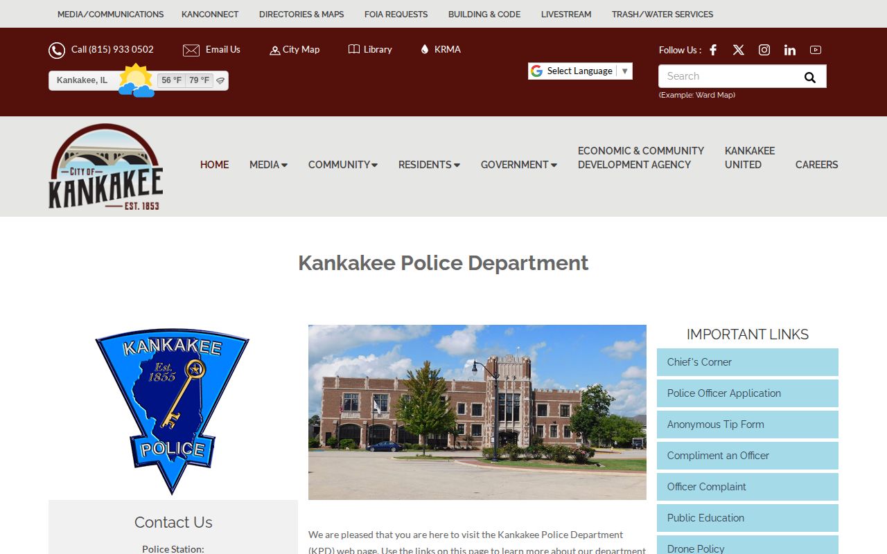 Kankakee Police Department page for Kankakee County arrest records and busted mugshots