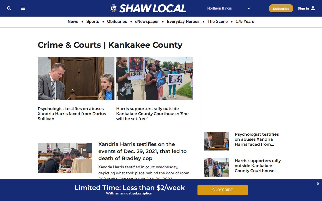Kankakee County Daily Journal crime and courts news section