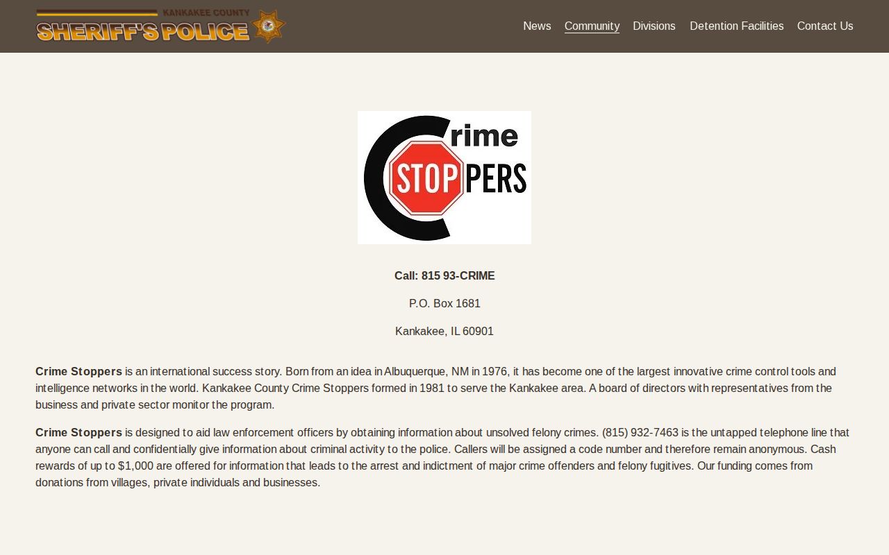Kankakee County Crime Stoppers official tip and reward information